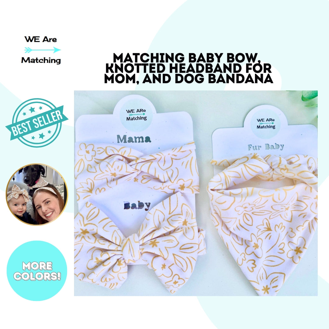 Matching Baby Bow, Dog Bandana & Headband Set | Handmade | More Colors