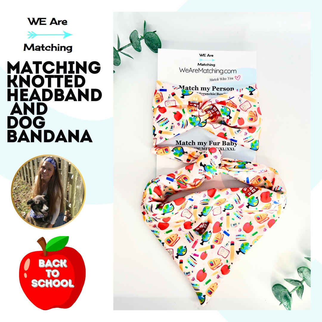 Matching dog bandana + knotted headband for dog mom| Match your dog for Back-to-School