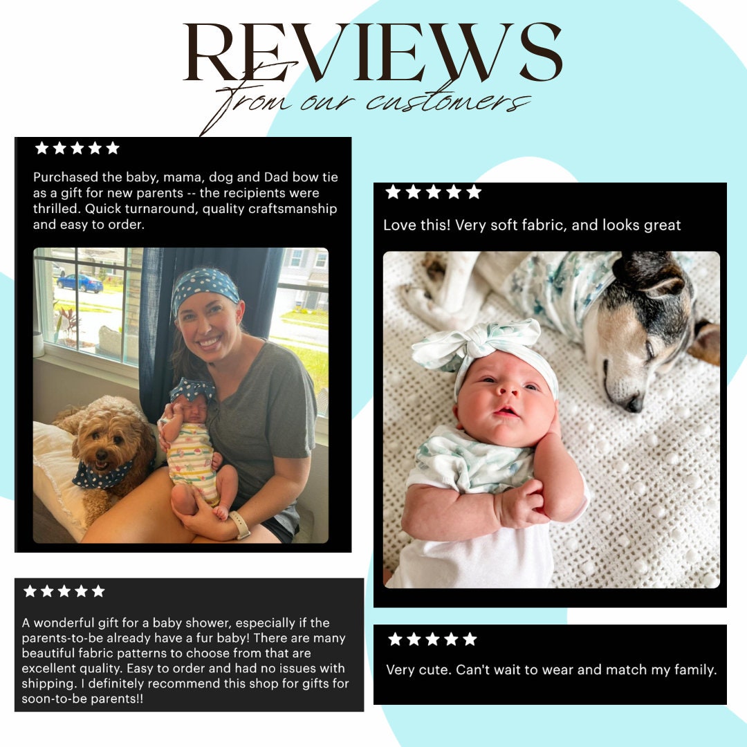 Matching Bow, Scrunchie & Dog Bandana Set – Handmade Gift for Baby Showers & Pet Lovers