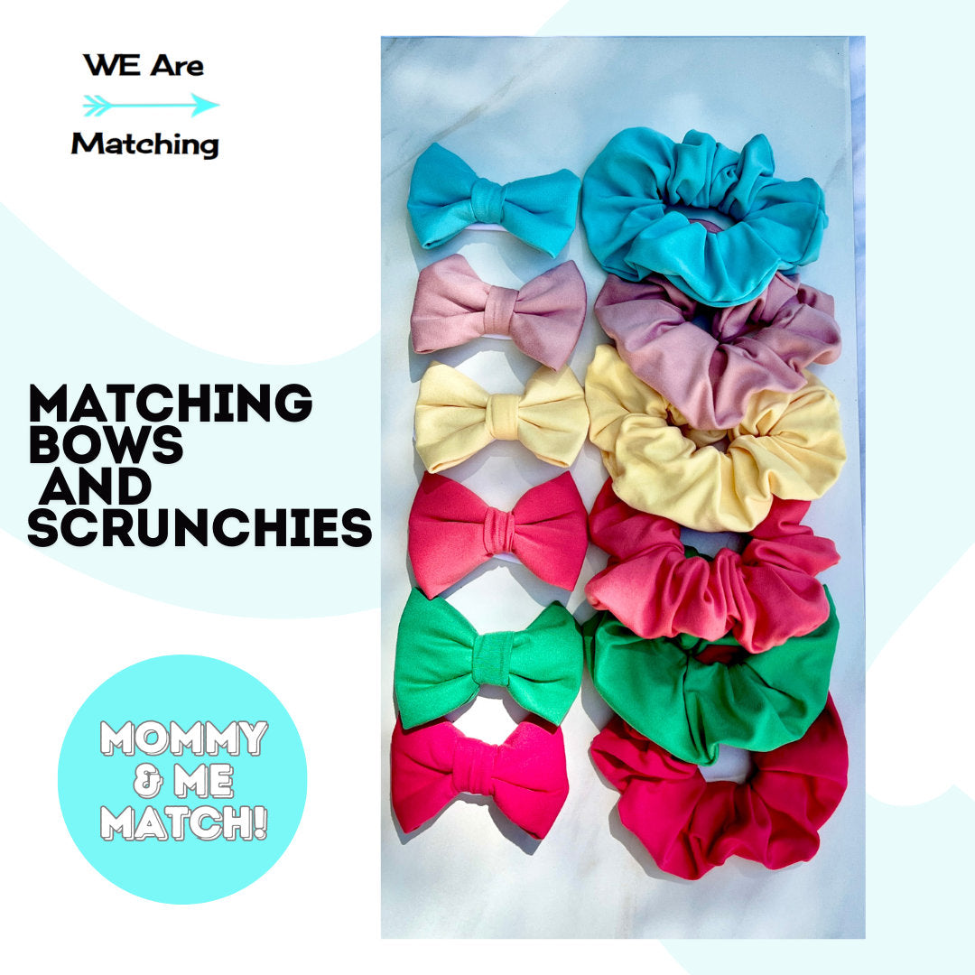 Matching Daughter+Mom | Baby to Child sized Bow + Scrunchie| Bow=Nylon Headband OR Clip OR 2 Piggies| Bow Fits Baby-Child| Gift for New Mom
