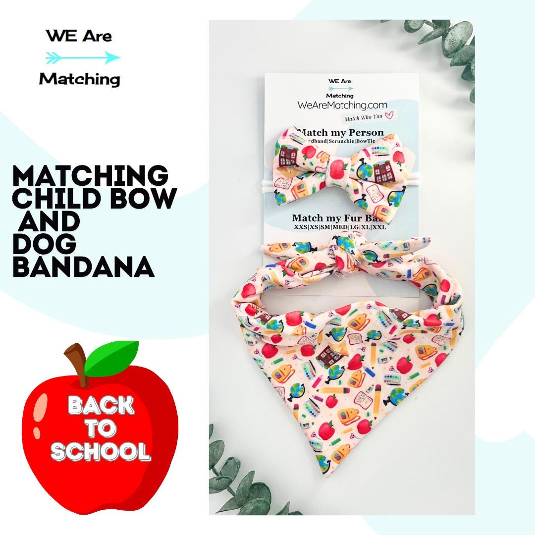 Matching Hair Bow & Dog Bandana Set – Back to School Outfit for a Girl and Her Dog