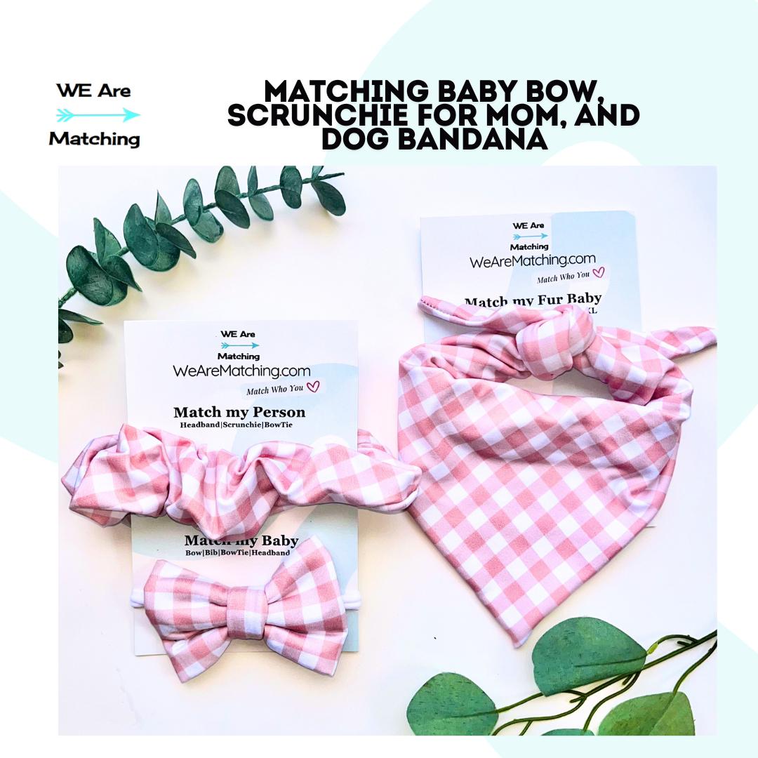 Matching Bow, Scrunchie & Dog Bandana Set – Handmade Gift for Baby Showers & Pet Lovers