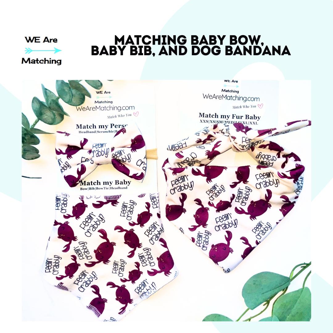 Matching Baby Bib, Bow & Dog Bandana Set – Handmade Gift for Baby Showers & Pet Lovers