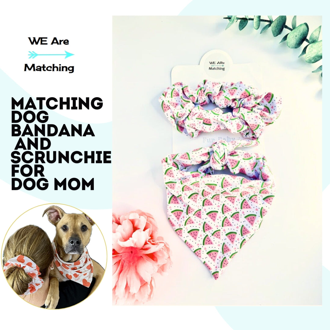 Handmade Dog Bandana & Matching Hair Scrunchie Set – Gift for Dog Moms