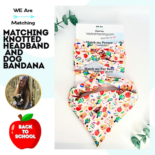 Matching dog bandana + knotted headband for dog mom| Match your dog for Back-to-School