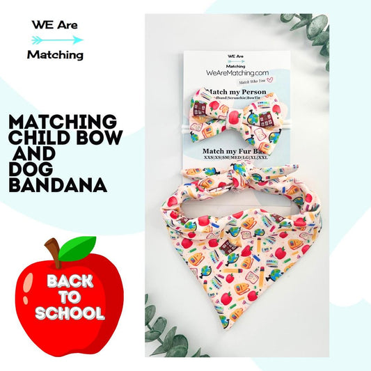 Matching Hair Bow & Dog Bandana Set – Back to School Outfit for a Girl and Her Dog